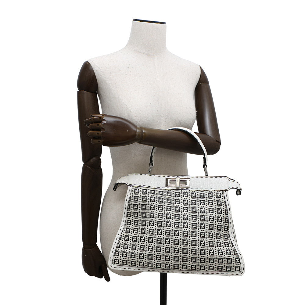 FENDI Peekaboo ICYU Selleria White/Black8BN321 Leather Size Medium