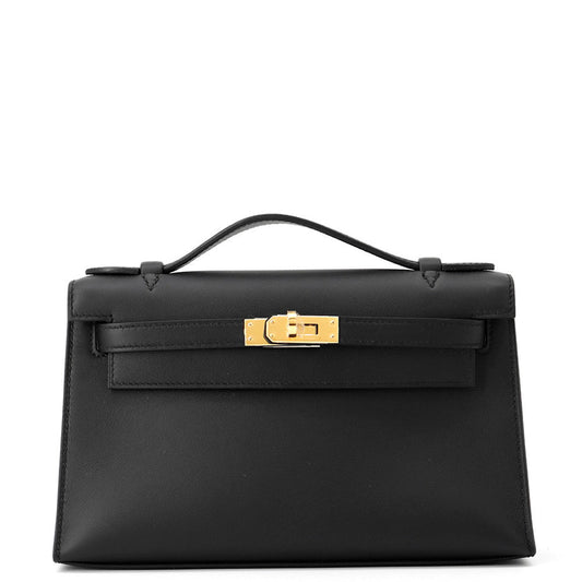 HERMES PochetteKelly Black Swift Leather