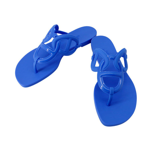 HERMES Egeri Chaine d'Ancre Sandals Blue Rubber Size 37