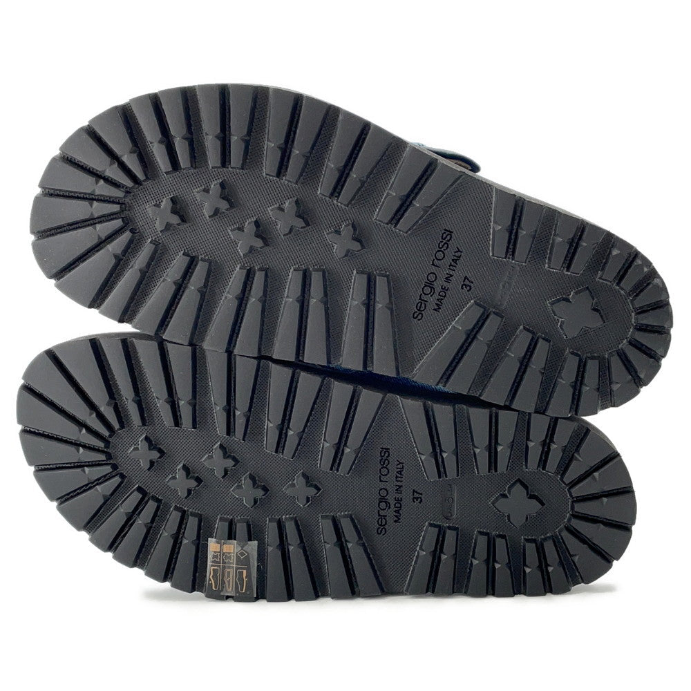 Sergio Rossi sr TWENTY BUCKLE Flat Sandals BlueB10390 Denim Crystal Size 37