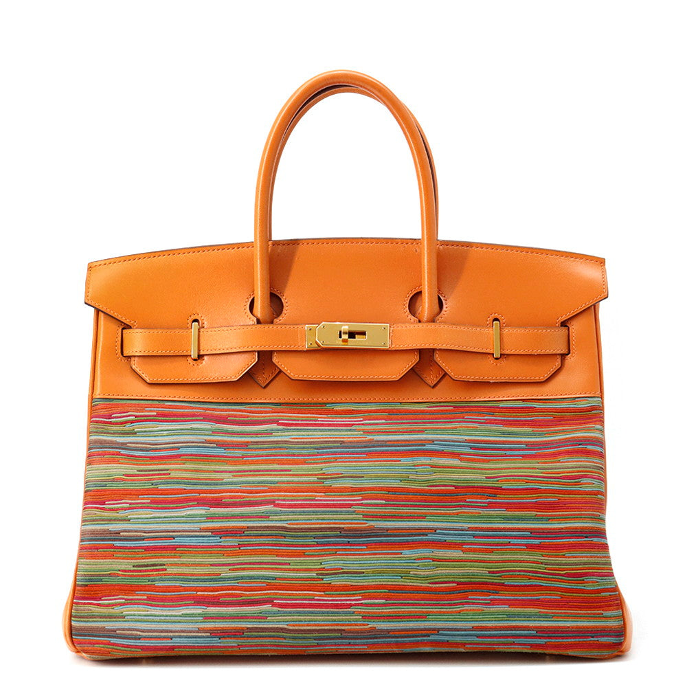 HERMES Birkin Orange Vibrato Box Calf Leather Size 35