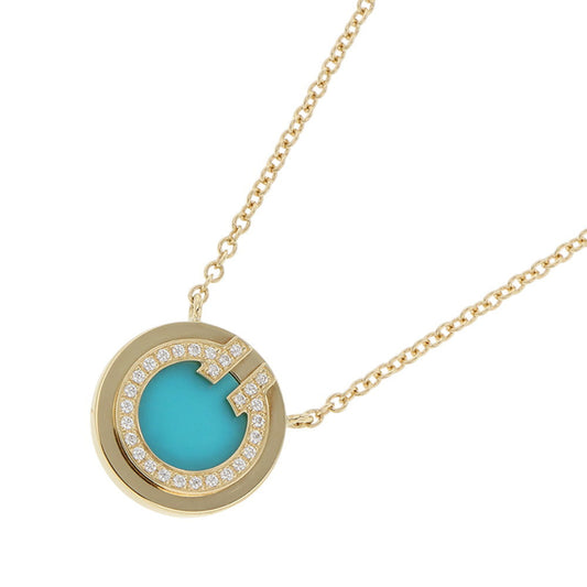 TIFFANY&Co. T-Circle Diamond & Turquoise Necklace 18K Yellow Gold