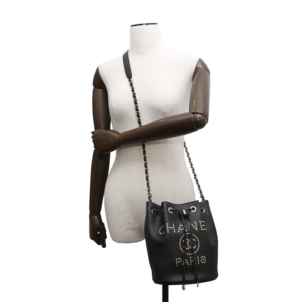 CHANEL DeauvilleShoulder Bag BlackAS1045 Calf Leather