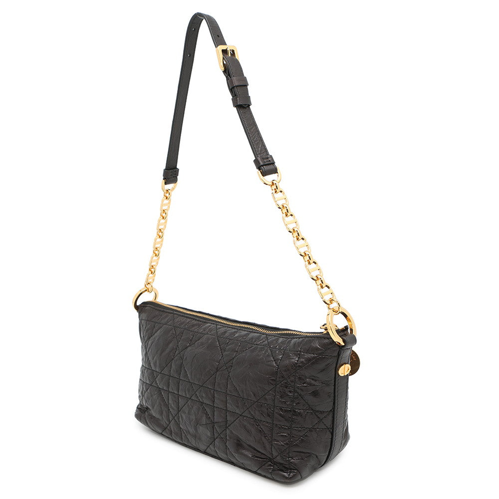 Dior Diorstar Hobo Bag Macrocannage Crinkled BlackS3202UNIO Calf Leather