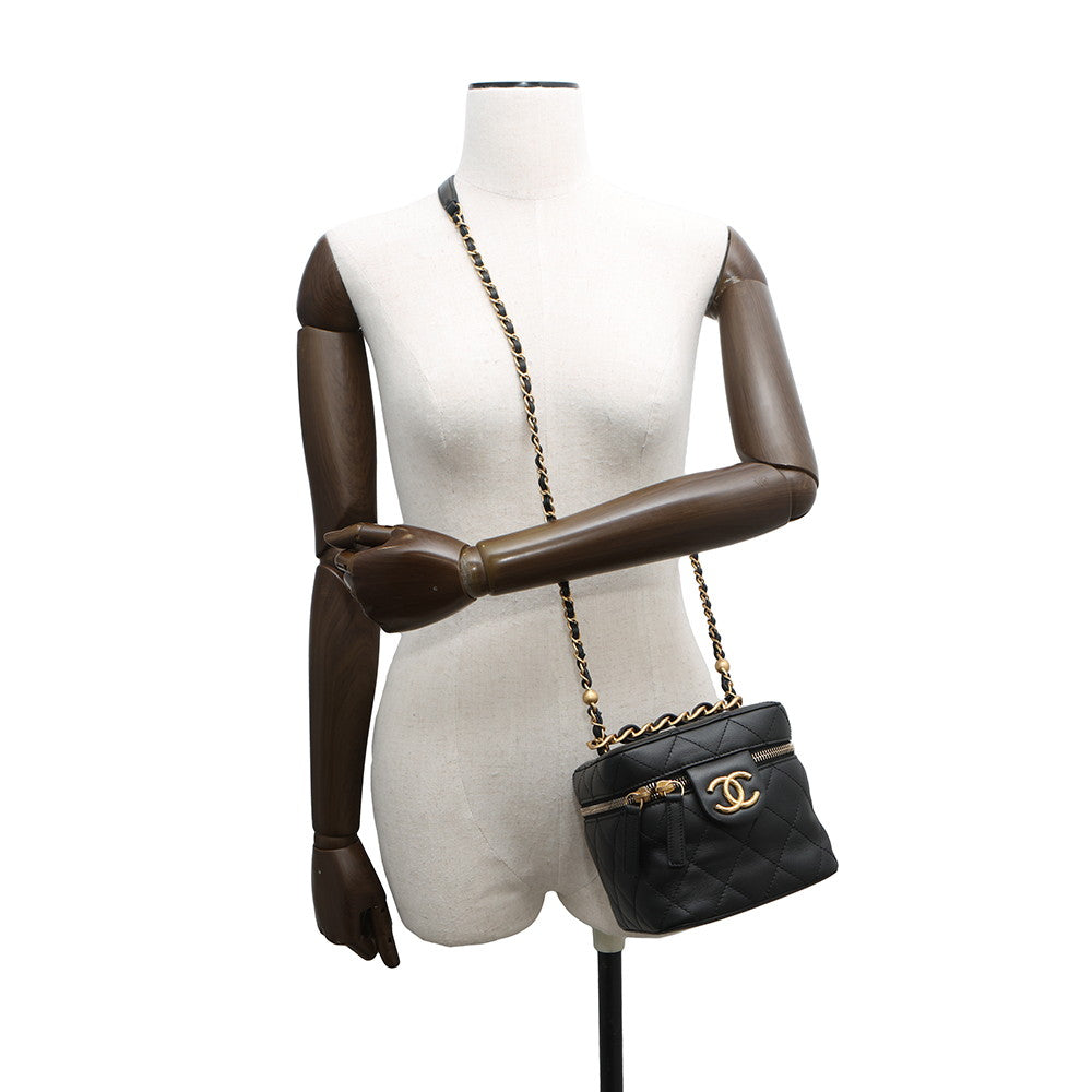 CHANEL Vanity Shoulder Bag BlackAS3228 Lambskin Size Small