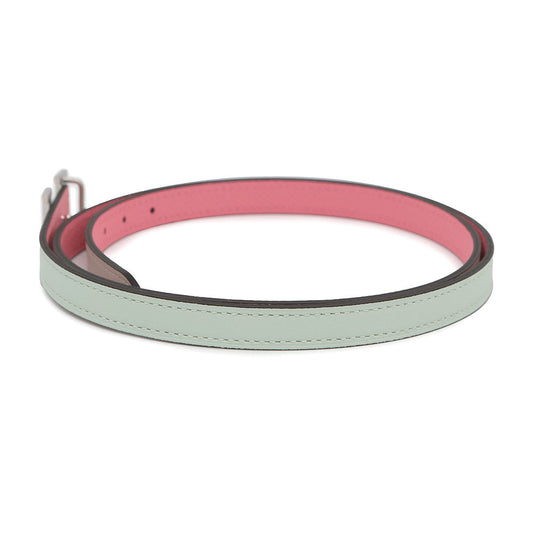 HERMES Belt Buckle Mini H Leather Belt 24 Size 33.5" VertPeppermint/Rose Confetti Epsom Swift Leather