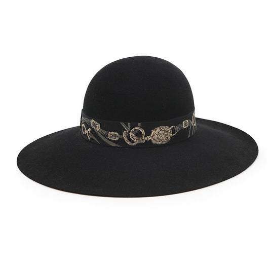 HERMES Francoise Hat BRIDES de GALA Size 57 Black Wool 100%