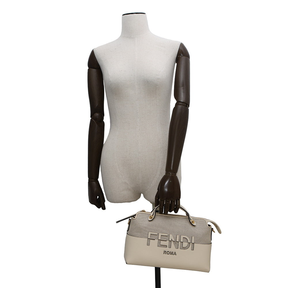FENDI By the Way 2WAY Shoulder Bag Ivory8BL146 Canvas Leather Size Medium