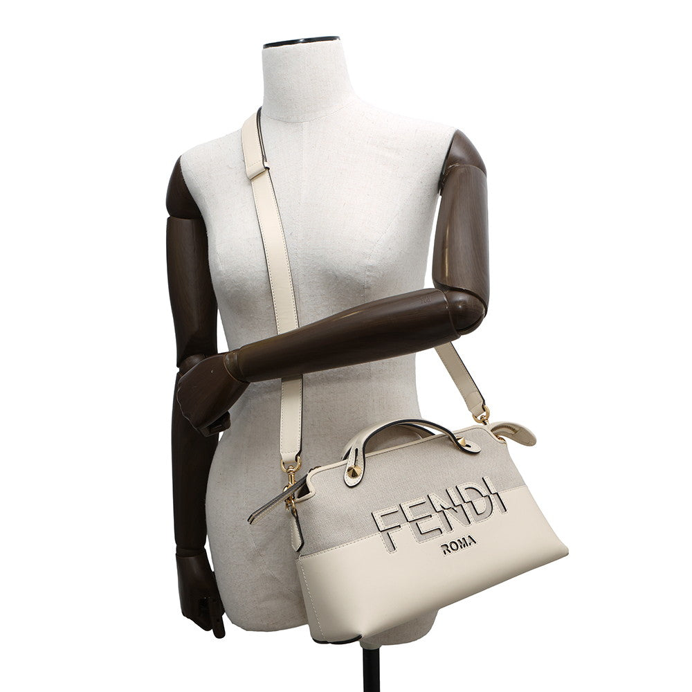 FENDI By the Way 2WAY Shoulder Bag Ivory8BL146 Canvas Leather Size Medium