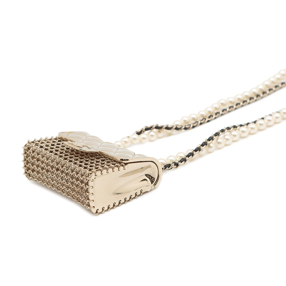 CHANEL Matelasse bag motif necklaceAB6135 Metal Leather Faux Pearl