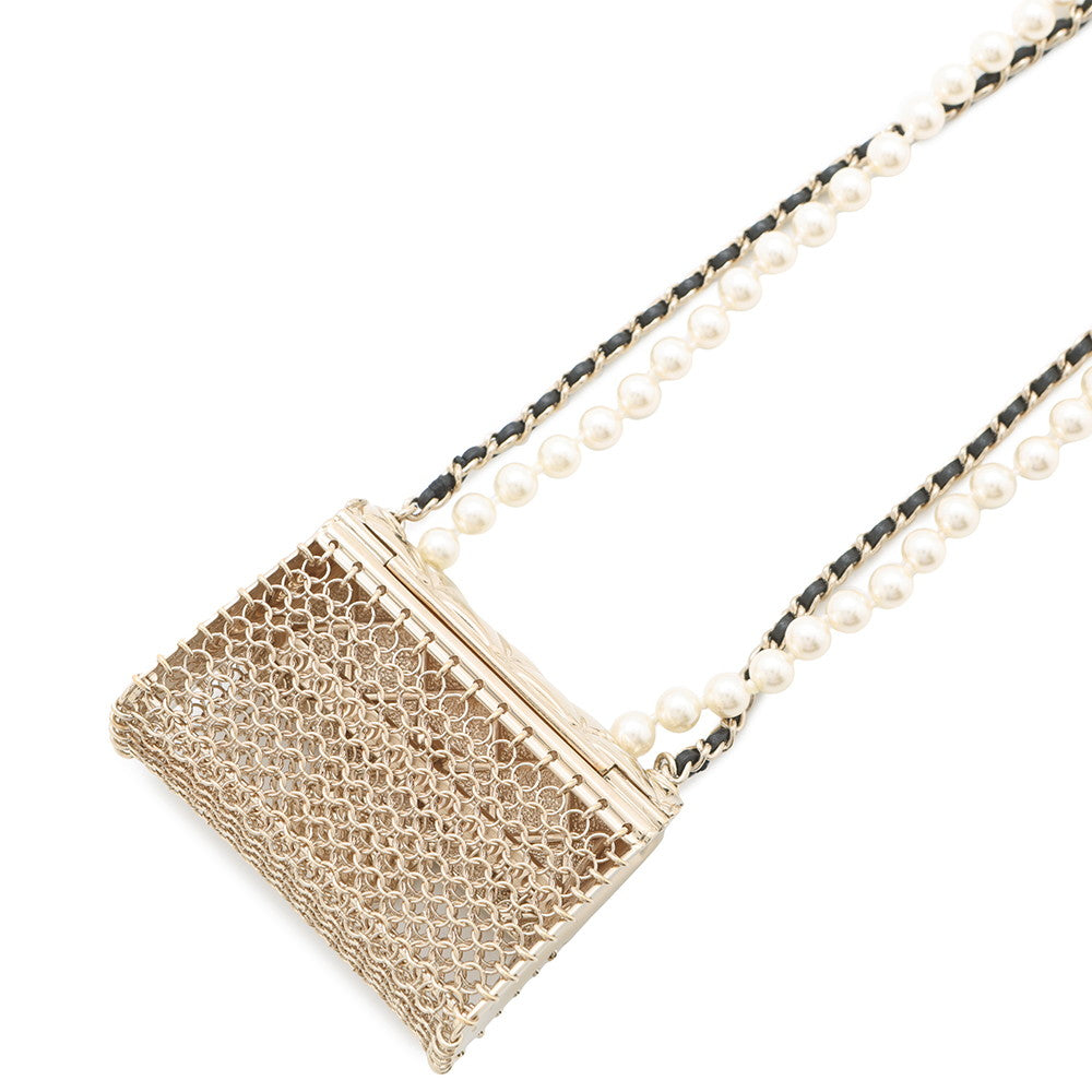 CHANEL Matelasse bag motif necklaceAB6135 Metal Leather Faux Pearl