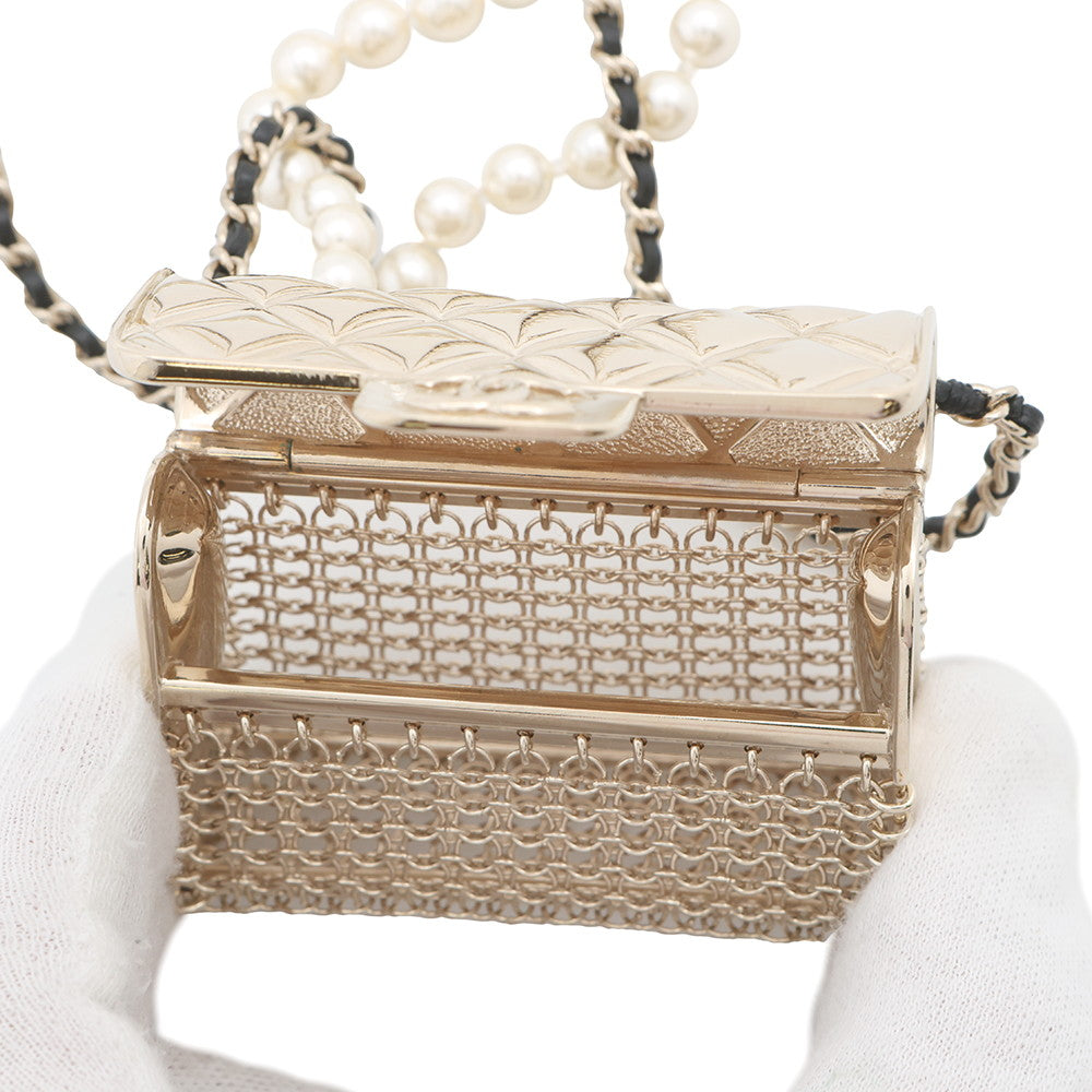 CHANEL Matelasse bag motif necklaceAB6135 Metal Leather Faux Pearl
