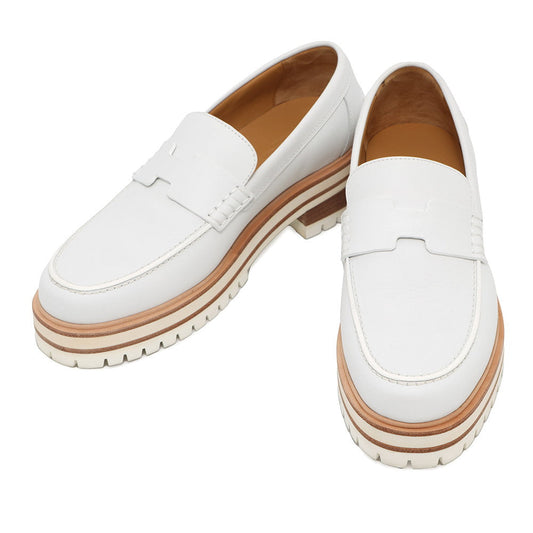 HERMES Ivy Mocassins Loafers White Leather Size 37H
