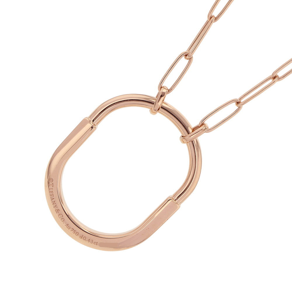 TIFFANY&Co. Padlock Pendant Half Diamond Necklace Size Large 18K Pink Gold
