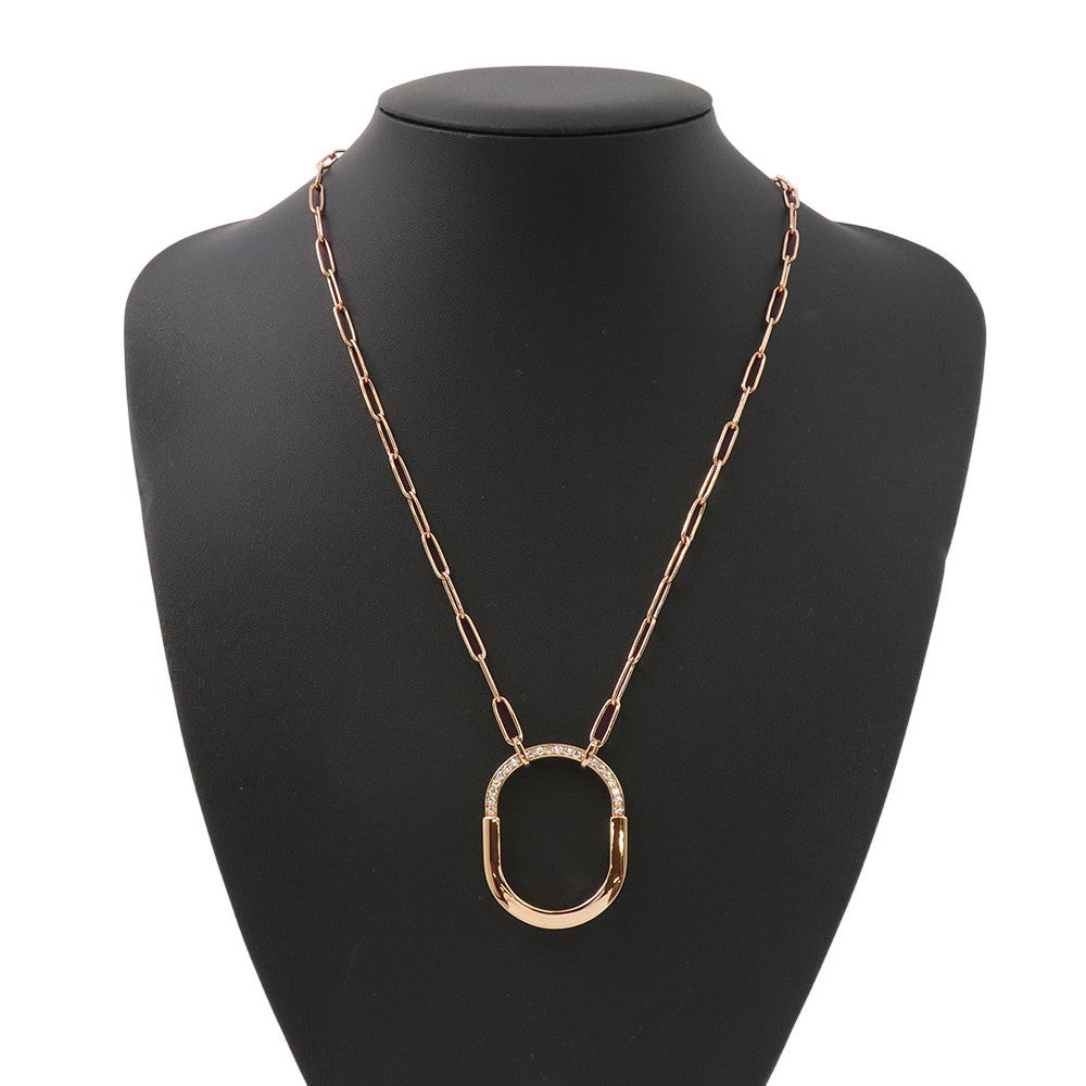 TIFFANY&Co. Padlock Pendant Half Diamond Necklace Size Large 18K Pink Gold