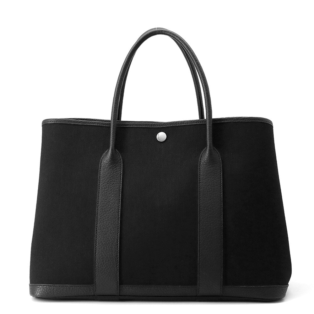 HERMES Garden Party Black Toile Military Negonda Leather Size PM