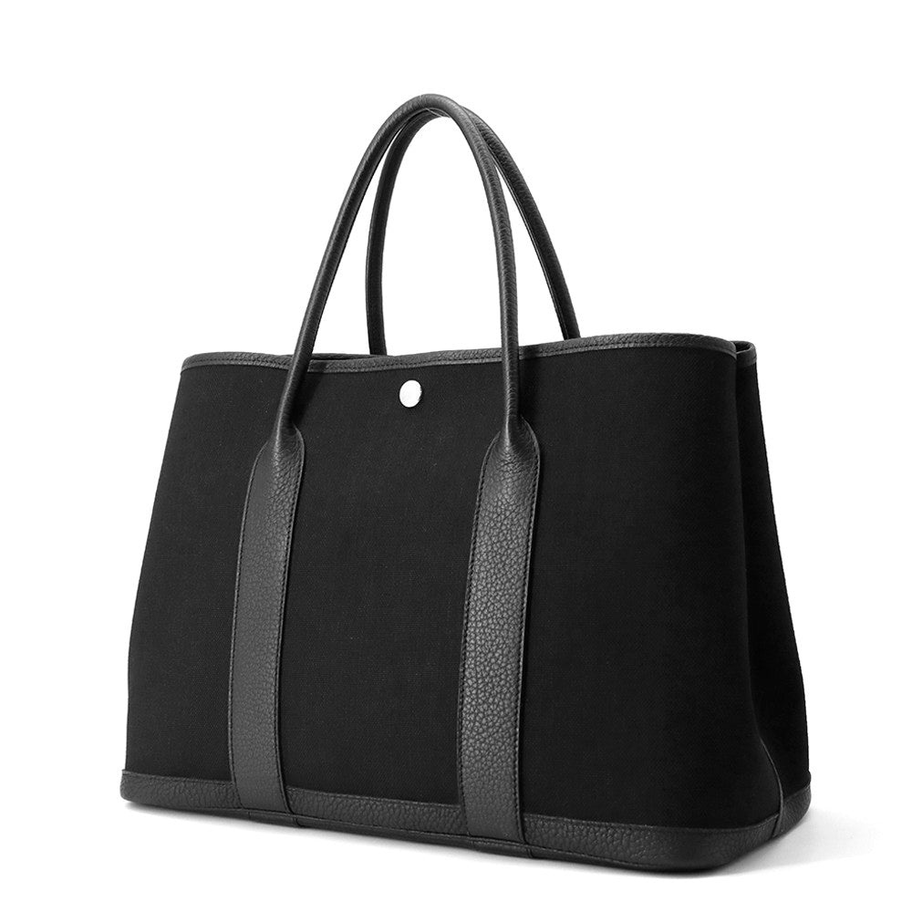 HERMES Garden Party Black Toile Military Negonda Leather Size PM