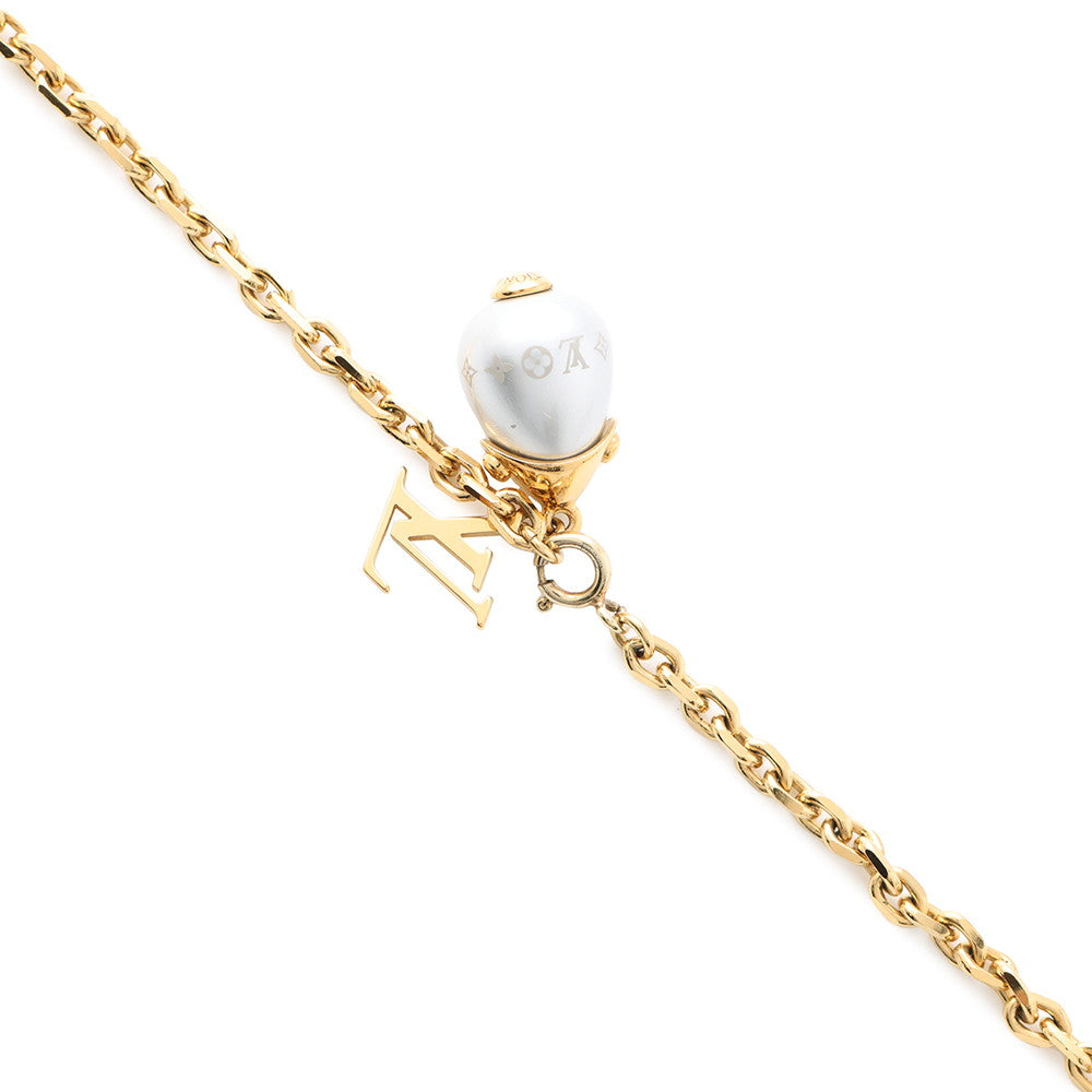 LOUIS VUITTON Damier Pearl Necklace Gold/Gray Metal Faux Pearl