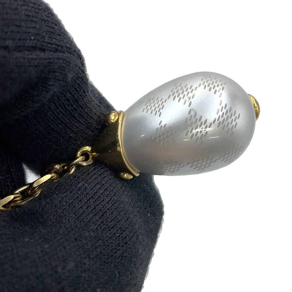 LOUIS VUITTON Damier Pearl Necklace Gold/Gray Metal Faux Pearl