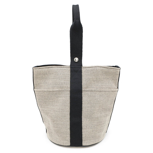 HERMES Saxau Beige/Black Toile H Canvas Size MM