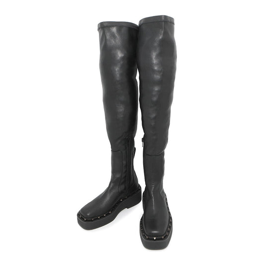 Valentino Garavani Studded long boots Black Leather Size 35