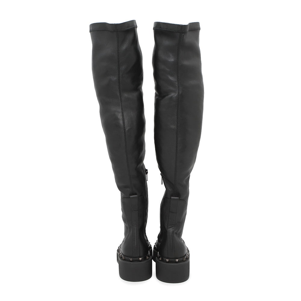 Valentino Garavani Studded long boots Black Leather Size 35