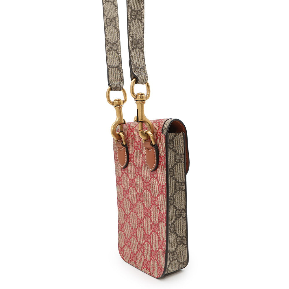 GUCCI GG Supreme Shoulder Beige/Red/Green723766 GG Supreme Leather
