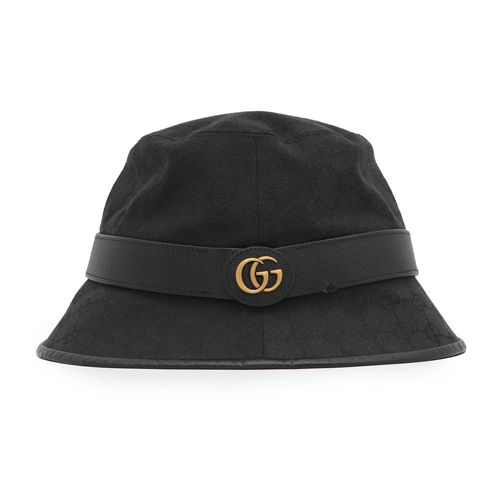 GUCCI Original GG Canvas Bucket Hat Size 59/L Black576587 Canvas Leather