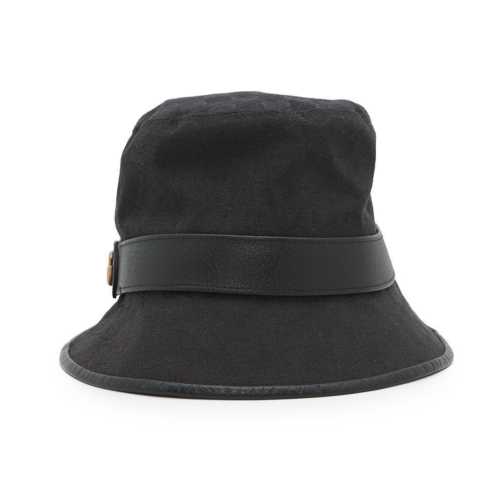 GUCCI Original GG Canvas Bucket Hat Size 59/L Black576587 Canvas Leather