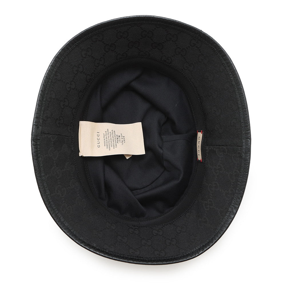 GUCCI Original GG Canvas Bucket Hat Size 59/L Black576587 Canvas Leather