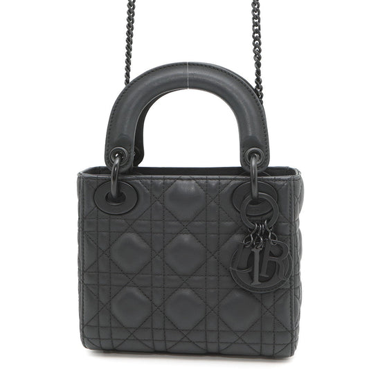 Dior Lady Dior Canage 2WAY Handbag BlackM0505SLOI Ultra Matt Calf Leather Size Mini