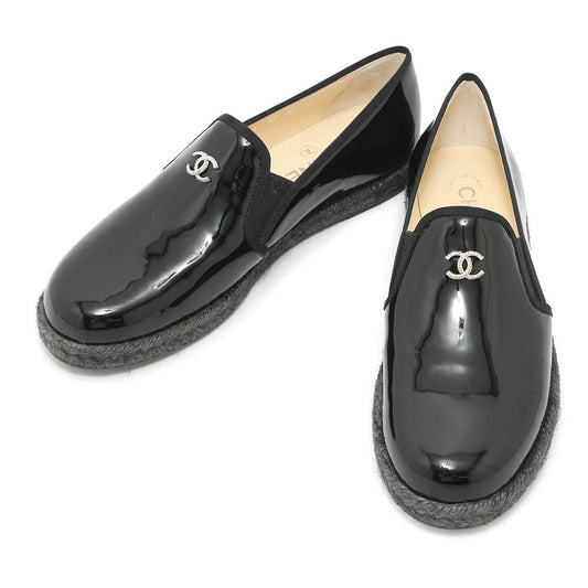 CHANEL CC Logo Espadrilles slip-ons BlackG31874 Enamel Size 37