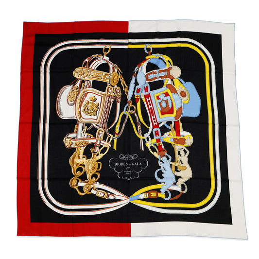 HERMES Giant Square Brides de Gala Applique Pique Brides de Gala Applique Pique Size 140 Rouge/Black/Blue CielH243940S Cashmere70% Silk30%