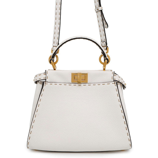 FENDI Peekaboo Selleria White8BN244 Leather Size Mini
