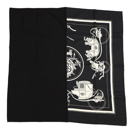 HERMES Kare H Hybrid Exlibris Size 90 Noir/Ecru Silk50% Wool 50%