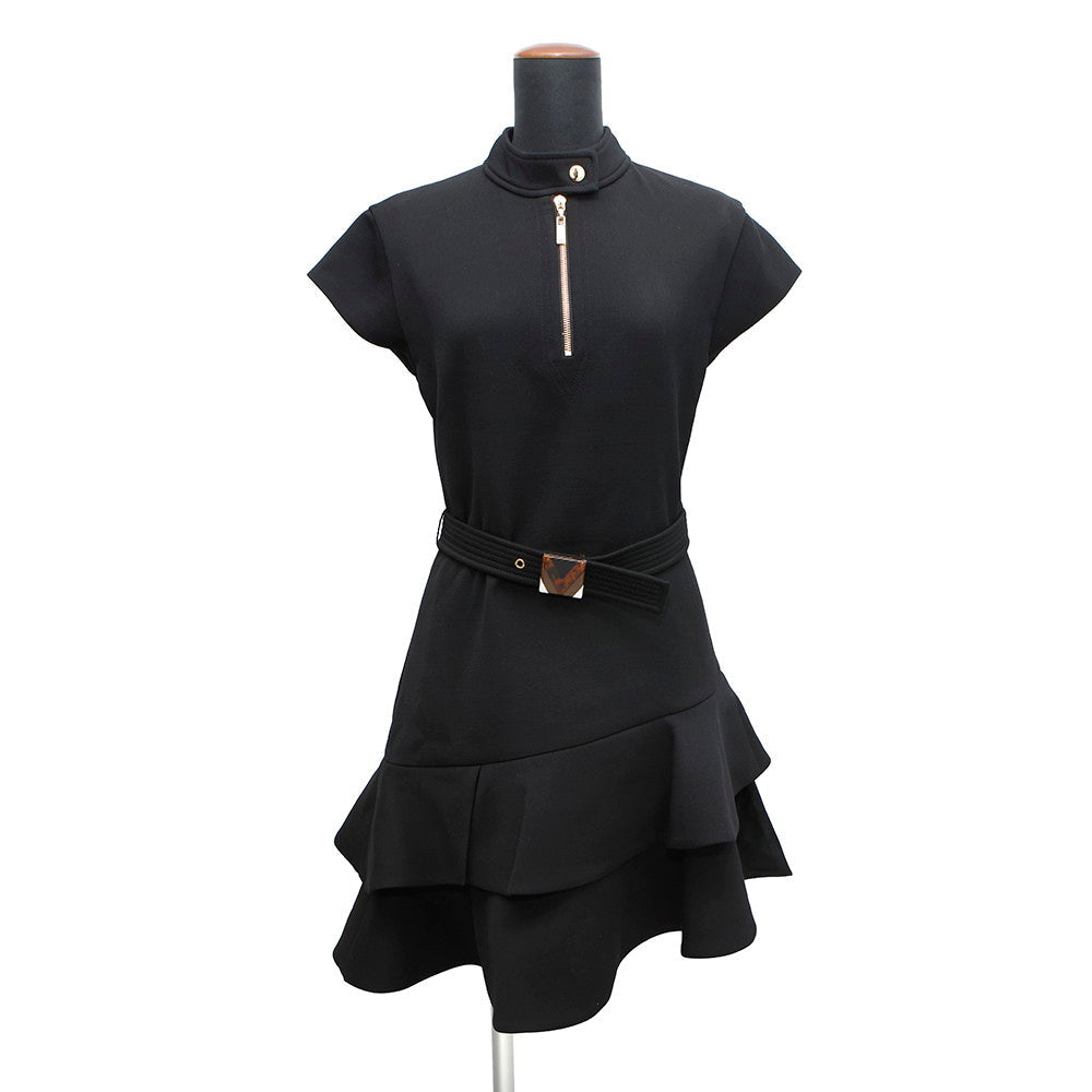 LOUIS VUITTON Frill dress Size 38 Black Wool 98% Polyurethane2%
