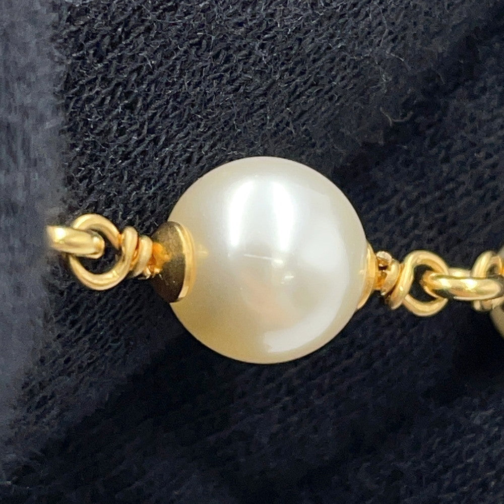 CHANEL Shell CC Logo Pearl Necklace Metal Strass Faux Pearl