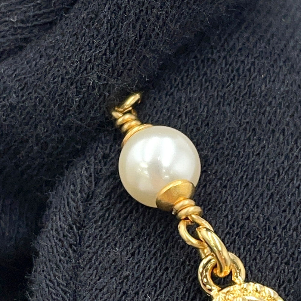CHANEL Shell CC Logo Pearl Necklace Metal Strass Faux Pearl