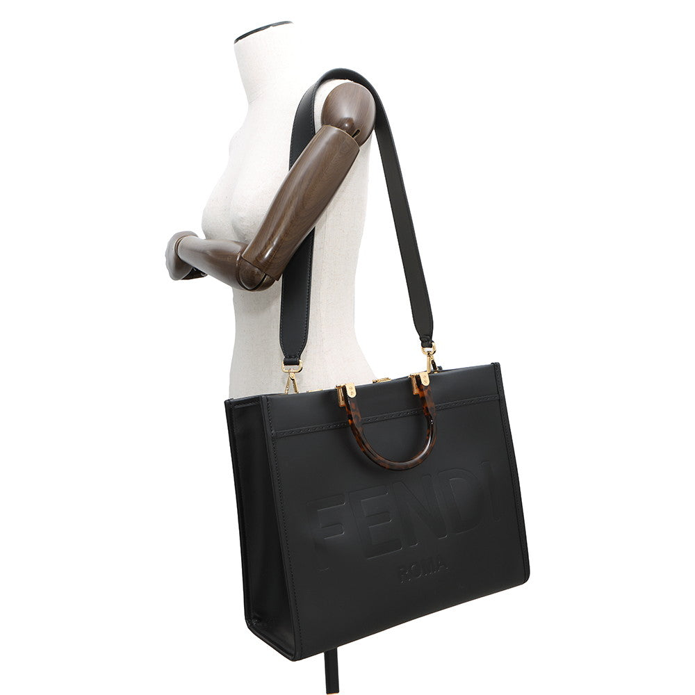 FENDI Sunshine Tote Bag Black8BH386 Calf Leather Size Medium