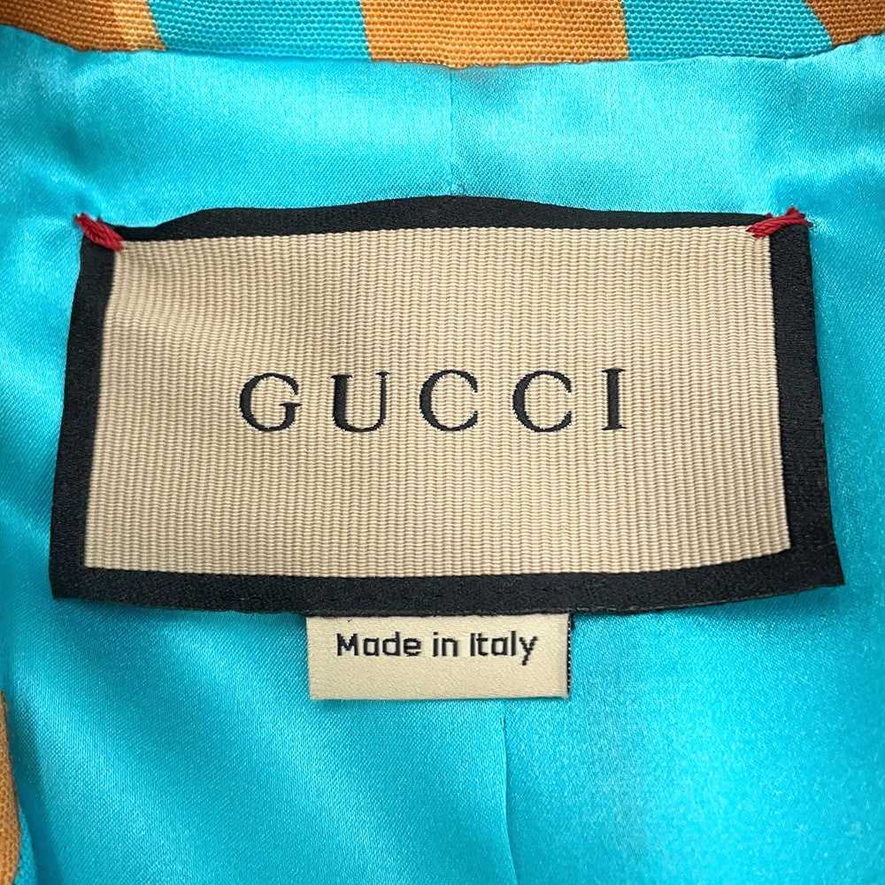 GUCCI Lipstick & Tool Print Jacket Size 38 Light Blue/Brown740422 Rayon98% Silk2%