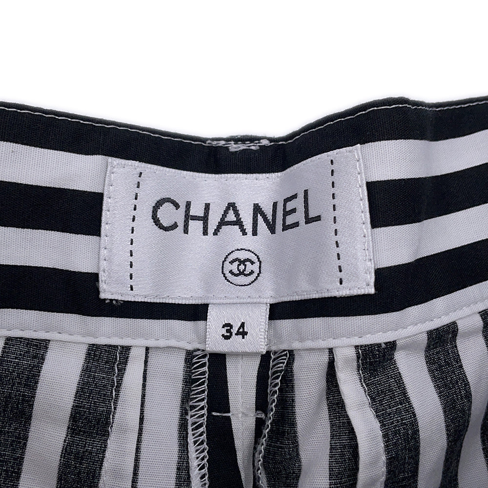 CHANEL Coco Beach Striped Pants Size 34 Black/WhiteP76233 Cotton 97% Polyurethane 3%