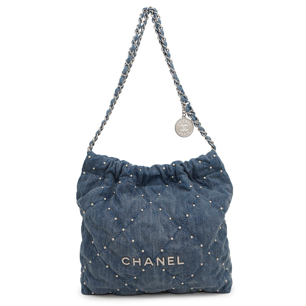CHANEL CHANEL 22 Matelasse ChainShoulder Bag BlueAS3260 Denim Size Small