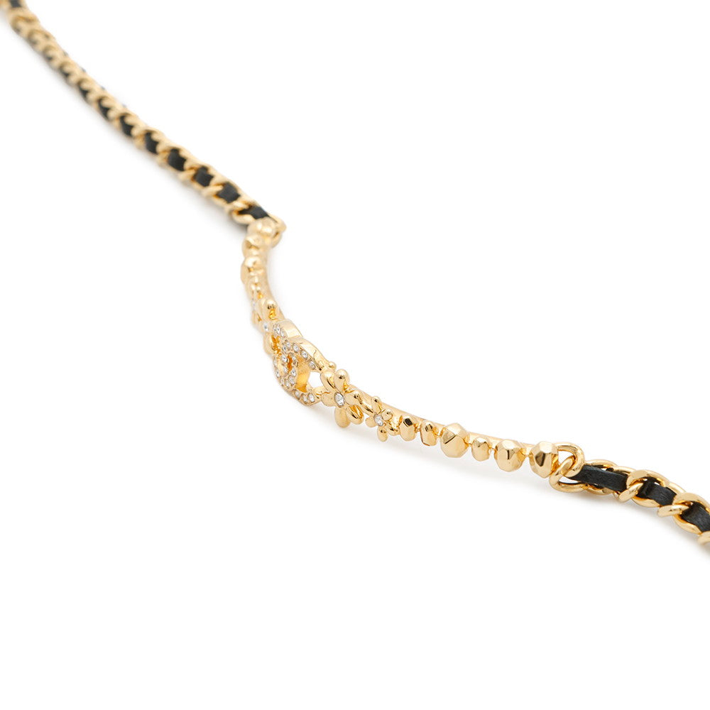 CHANEL CC Logo Flower Motif Necklace ChokerABB327 Rhinestone Metal Lambskin