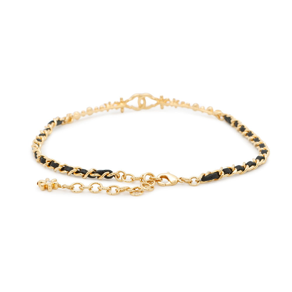 CHANEL CC Logo Flower Motif Necklace ChokerABB327 Rhinestone Metal Lambskin