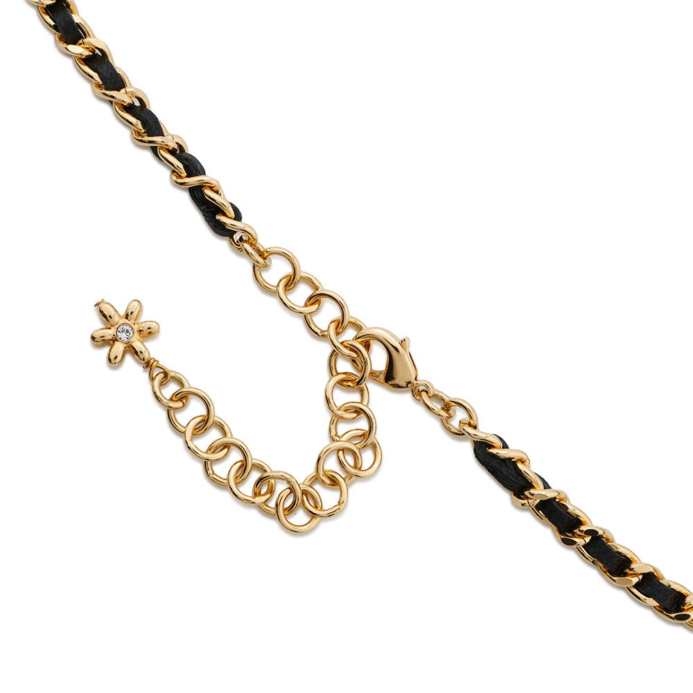 CHANEL CC Logo Flower Motif Necklace ChokerABB327 Rhinestone Metal Lambskin