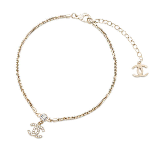 CHANEL CC Logo Necklace ChokerABE544 Rhinestone Gold Plated