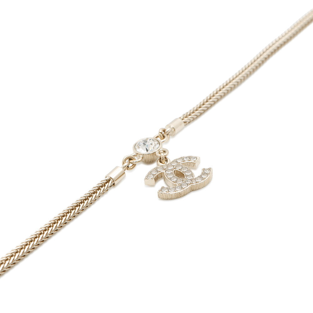 CHANEL CC Logo Necklace ChokerABE544 Rhinestone Gold Plated