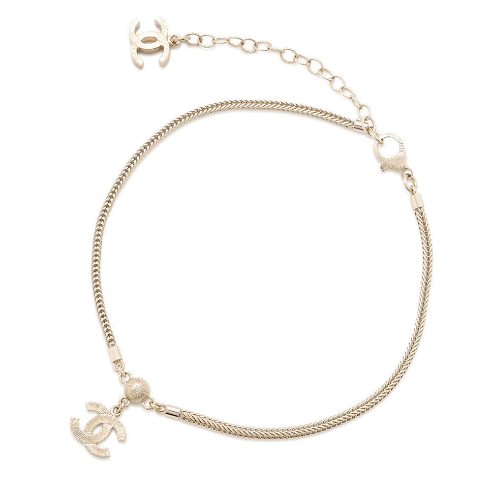 CHANEL CC Logo Necklace ChokerABE544 Rhinestone Gold Plated