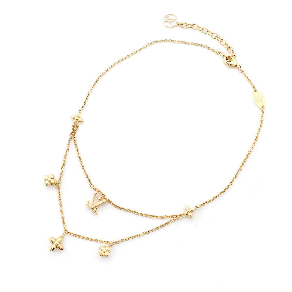 LOUIS VUITTON LV Flora Gram Necklace GoldM00981 Gold Plated Resin