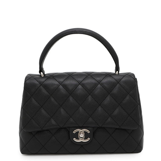 CHANEL Matelasse Handbag Black Caviar Leather Size 25
